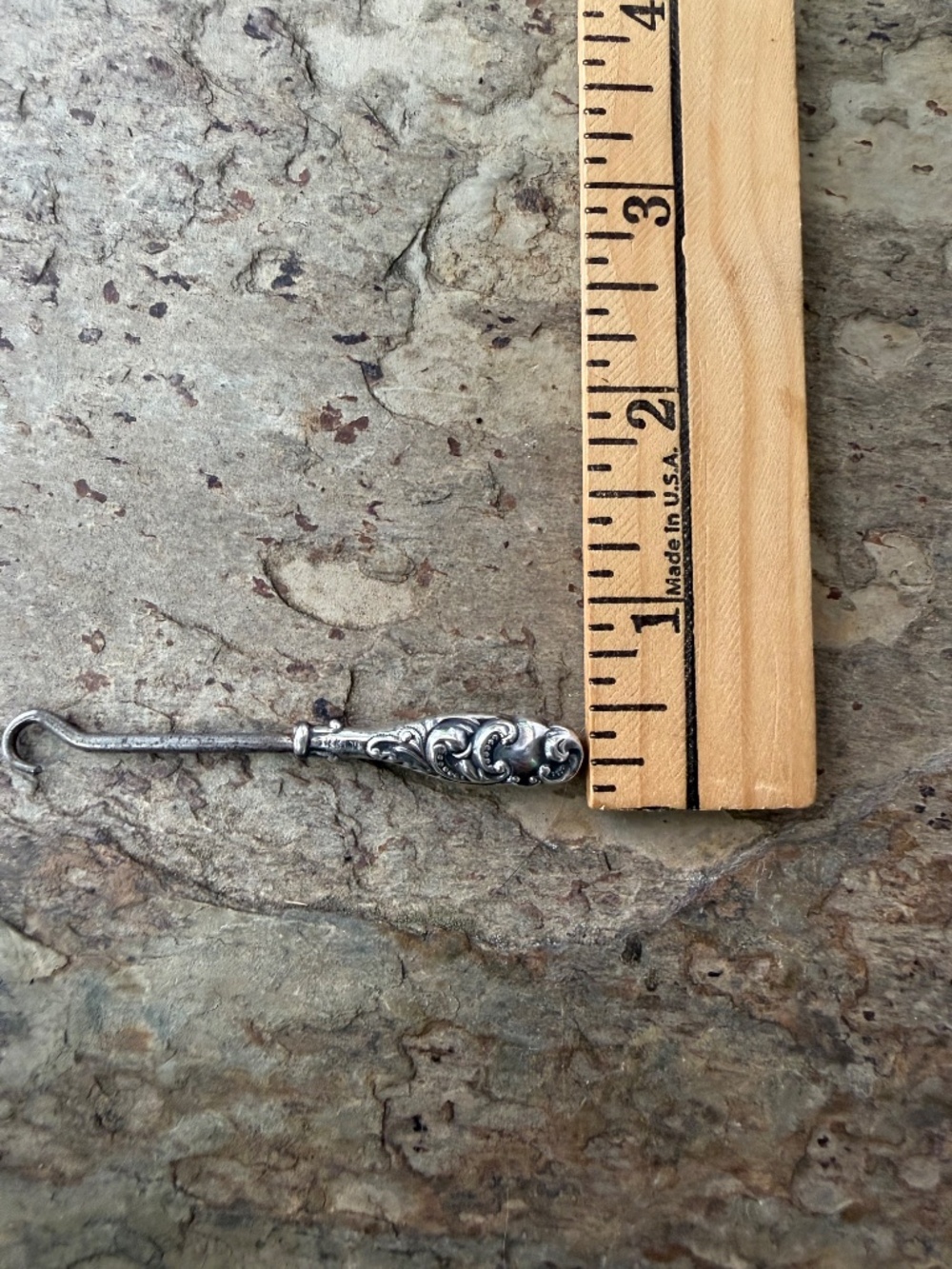 Antique Sterling Silver Art Nouveau Victorian Sewing Button Clothing Hook Ornate - Picture 10 of 10